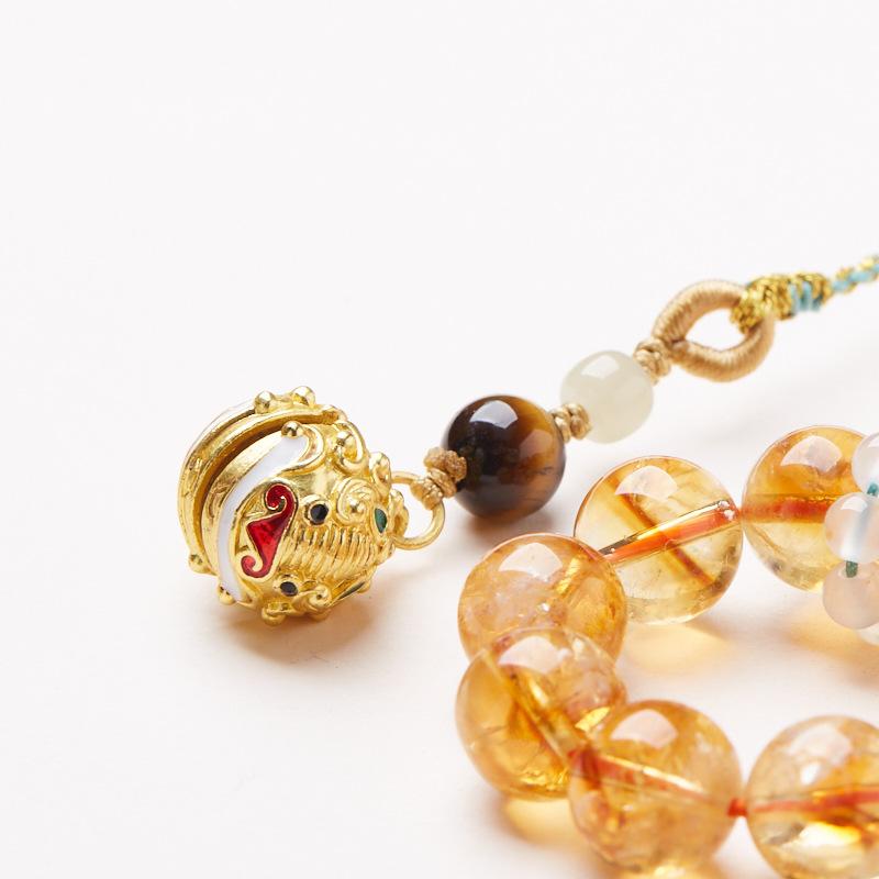 Natural Yellow Acai Crystal Pendant Prosperous Future Wealth Tiger Head Bell Car Pendant Bag Pendant Keychain