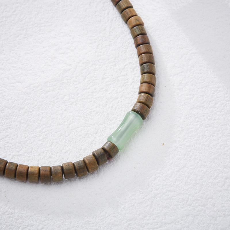Natural Green Sandalwood Bracelet Bamboo Knot Abacus Beads Straight Cut Green Sandalwood Double Circle Bracelet Small Beads DIY Cultural Play Bracelet
