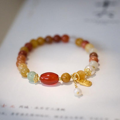 Natural Xinjiang Golden Silk Jade Bracelet for Women with Pearl Tassels, New Chinese Style, High-End Jade Bracelet, Best Friend Gift
