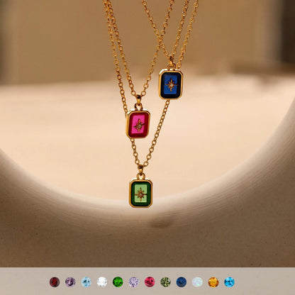 Titanium Steel High Color Retention European and American New North Star Birthstones Necklace 12 Birthday Crystal XINGX Clavicle Pendant Necklace
