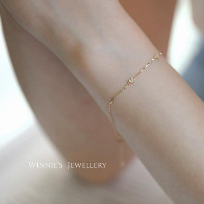 S925 Sterling Silver Gold-Plated Bracelet Hollow Smooth Heart Simple Elegant Petite Bracelet for Women