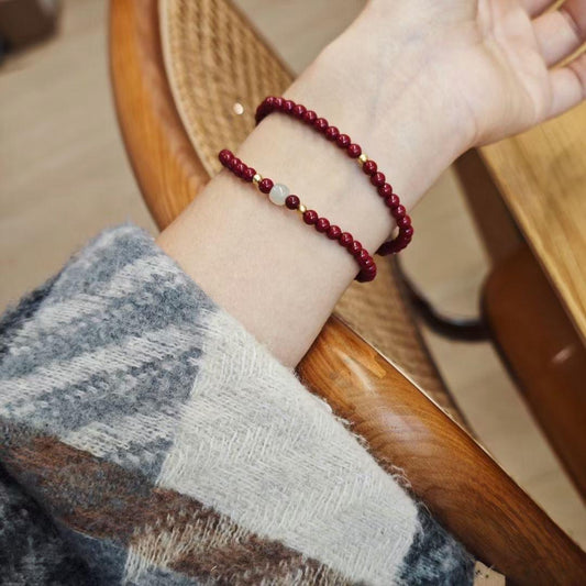 Xiangxi Natural Cinnabar Bracelet S925 Silver Hetian Jade Single Circle Bracelet Zodiac Year Cinnabar Gift