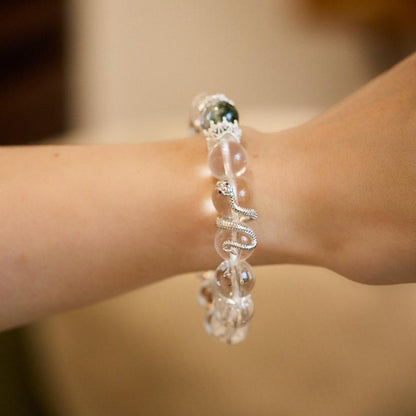 White Crystal Bracelet for Women, Auspicious Snake, Year of the Snake, Zodiac Bracelet, Green Snake, Gift for Best Friend