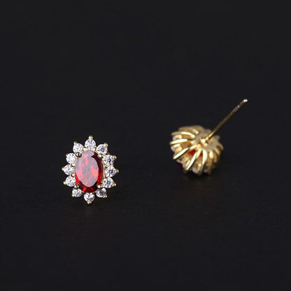 S925 Sterling Silver 18K Gold Plated Earrings for Women Inlaid with Zircon Simple Elegant Garnet Earrings Jewelry