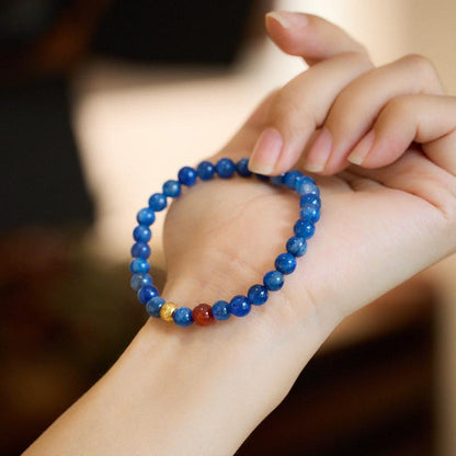 Natural 6MM Kyanite Bracelet for Women S925 Hundred Blessings Mountain Viewing Moon Viewing Bracelet Oil Painting Blue Gemstone Bracelet
