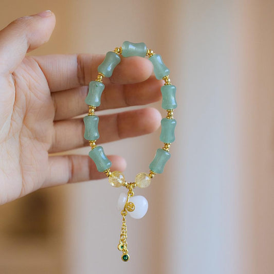 New Chinese Style Natural Golden Silk Jade Bracelet for Women, Tianshan Jade Bamboo Knot Money Bag Single Circle Bracelet, Gobi Jade Stone Bracelet