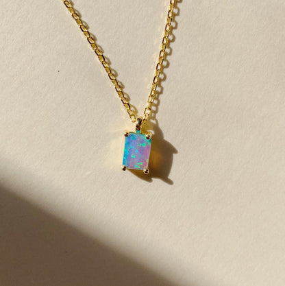 Titanium Steel Necklace Rectangular December Birthstone Pendant Colorful Zircon Clavicle Chain for Women Color Retention 18K Gold Plated Color Retention