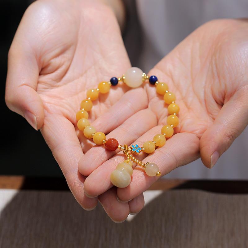 Gold Silk Jade Bracelet Wholesale Drum Beads Pumpkin Beads Gourd Ethnic Style Bracelet Yellow Jade Pixiu Bracelet for Women