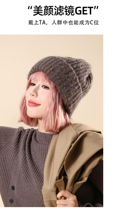 Autumn Winter Knitted Hat for Women Korean Fashion Slouchy Beanie Large Head Circumference Warm Knitted Hat Trendy Cold Hat