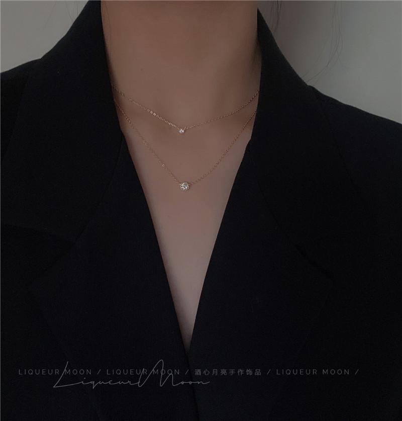 Single Mini Moissanite Sparkling Diamond Sterling Silver Necklace Simple Layered European and American Style Short Exquisite Collarbone Chain