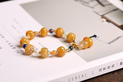 Gold Silk Jade Bracelet Wholesale Drum Beads Pumpkin Beads Gourd Ethnic Style Bracelet Yellow Jade Pixiu Bracelet for Women