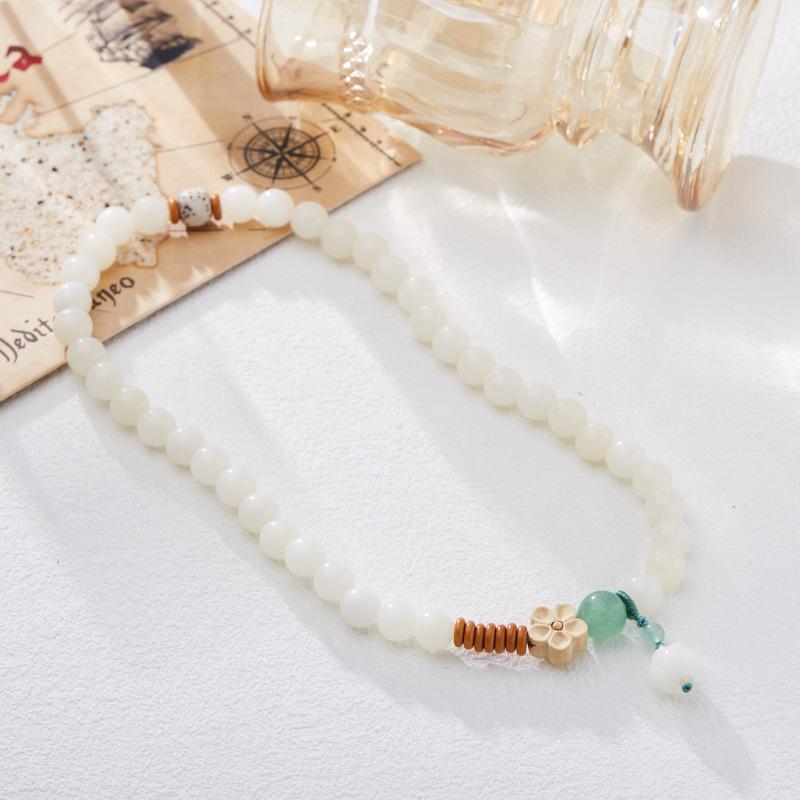 Natural White Jade Bodhi Bracelet Wealth Flower Green Dongling Bodhi Double Circle Cultural Play Bracelet Buddhist Beads Prayer Beads Bracelet