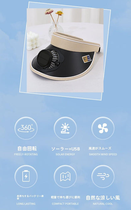 Summer Wide Brim Travel Solar Charging Fan Hat for Adults Men Women Parent-Child Open Top UV Protection Casual