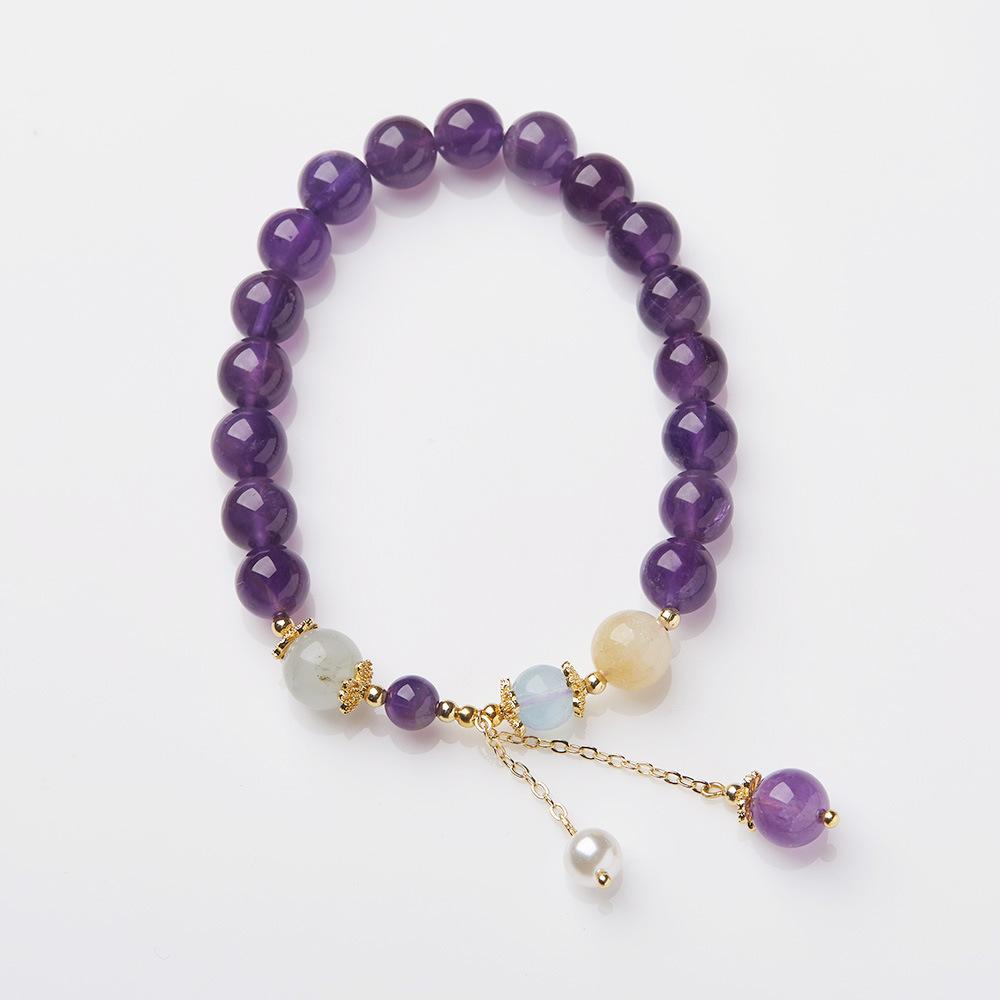 Niche Design Natural 8MM Amethyst Bracelet for Women with Pearl Tassel, Women's Bracelet Jewelry, Best Friend Gift