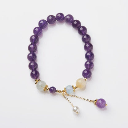 Niche Design Natural 8MM Amethyst Bracelet for Women with Pearl Tassel, Women's Bracelet Jewelry, Best Friend Gift