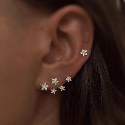 S925 Silver Plated 14K Gold Texture Shiny Star Exquisite Earrings Vintage Multi-Wear Ear Jewelry Studs for Women