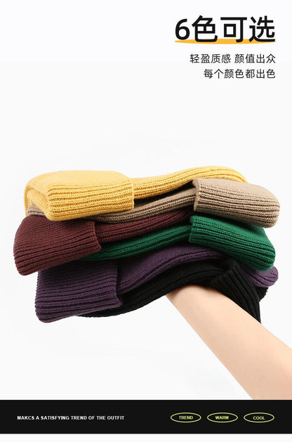 Couple Style Knitted Hat Simple Large Head Circumference Wool Hat Men Korean Version Trendy Cold Hat Autumn Winter Head Wrap Hat