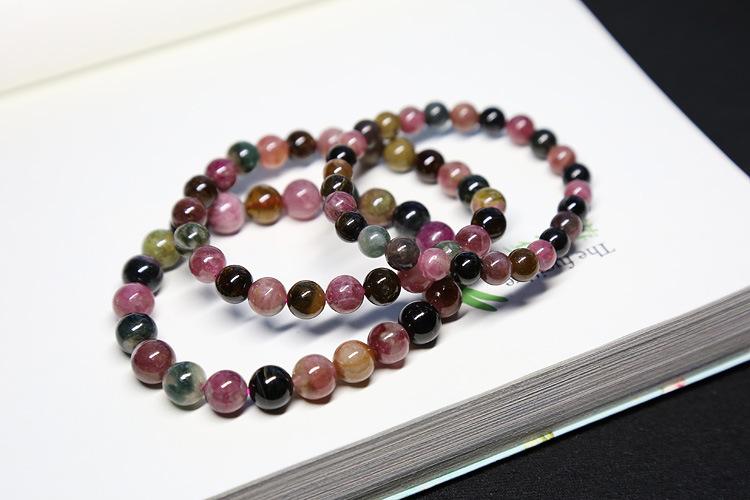 Natural Tourmaline Bracelet for Women Tourmaline Round Beads Rainbow Color Single Circle Bracelet Crystal Jewelry Round Beads Best Friend Gift