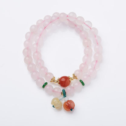 Natural Rose Quartz Bracelet for Women with Gold Thread, Jade Small Pumpkin Tassel Double Circle Bracelet, Pink Crystal Bracelet, Best Friend Gift