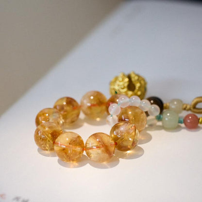 Natural Yellow Acai Crystal Pendant Prosperous Future Wealth Tiger Head Bell Car Pendant Bag Pendant Keychain