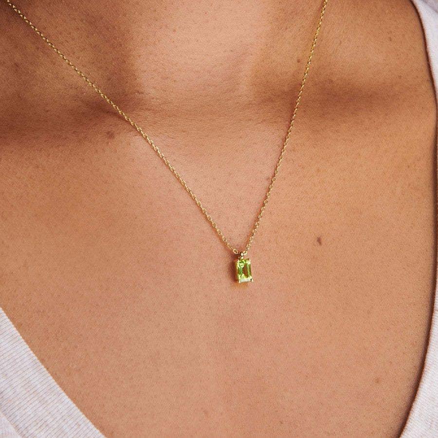Titanium Steel Necklace Rectangular December Birthstone Pendant Colorful Zircon Clavicle Chain for Women Titanium Steel Plated with 18K Gold Color Retention