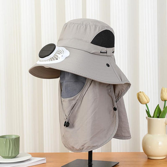 Summer Wide Brim Solar Rechargeable Fan Hat for Adults Outdoor Men and Women Garden Fishing Sunshade Face Protection