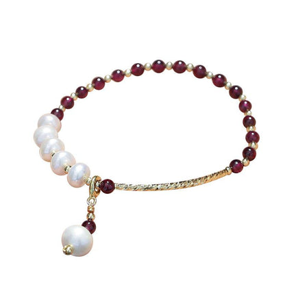 Natural 4MM Purple Tooth Black Garnet Freshwater Pearl Bracelet Light Luxury Niche Design Crystal Bracelet Elegant Jewelry