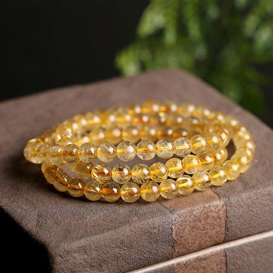 Natural Golden Rutilated Quartz Bracelet Wrapped 3 Times 6mm Golden Rutilated Quartz Multi-Wrap Bracelet Titanium Quartz Bead Bracelet Crystal Round and Full