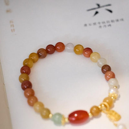 Natural Xinjiang Golden Silk Jade Bracelet for Women with Pearl Tassels, New Chinese Style, High-End Jade Bracelet, Best Friend Gift