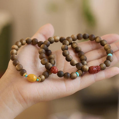 Hainan Natural Qinan Agarwood Bracelet Southern Red Pixiu Bodhisattva Chess Agarwood Beaded Bracelet Buddhist Prayer Beads