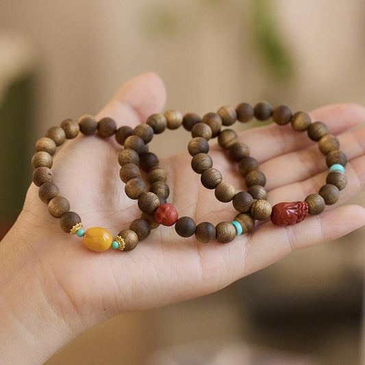 Hainan Natural Qinan Agarwood Bracelet Southern Red Pixiu Bodhisattva Chess Agarwood Beaded Bracelet Buddhist Prayer Beads