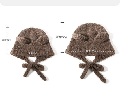 Autumn and Winter Cute Bear Parent-Child Knitted Hat Warm Ear Protection Wool Hat Korean Version Fluffy Cold-Proof Outdoor Hat