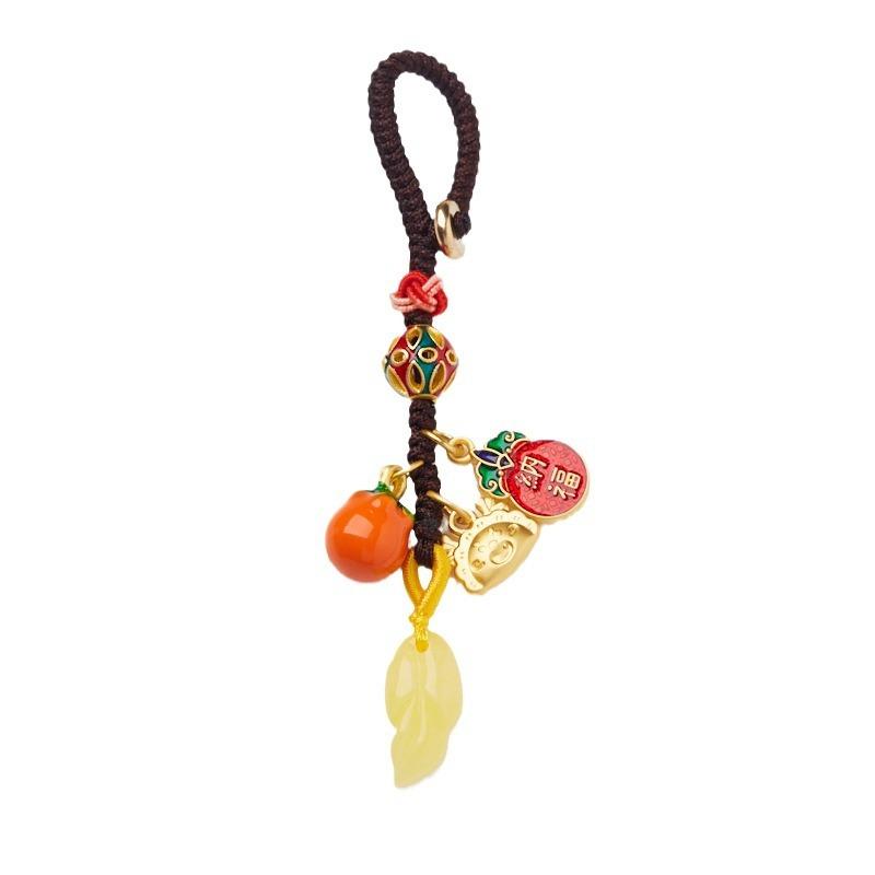Temple Cultural Creative Keychain One Leaf Brings Wealth Second Generation Amber Leaf Design Keychain Gift