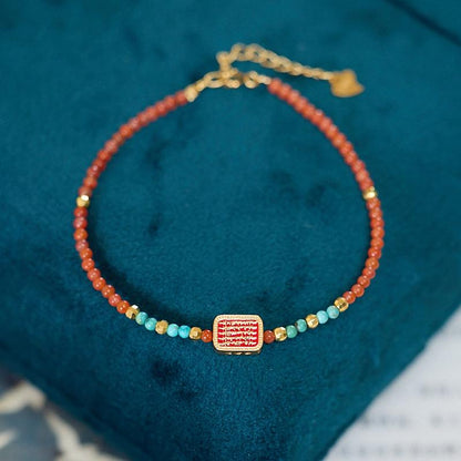 New Chinese Style 2025 Year of the Snake Xiaomi Bead Bracelet for Women, Auspicious South Red Agate Five-Strand Bracelet for Snake Zodiac Year