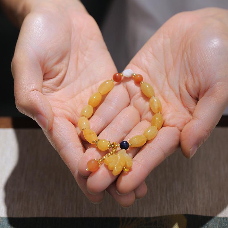 Gold Silk Jade Bracelet Wholesale Drum Beads Pumpkin Beads Gourd Ethnic Style Bracelet Yellow Jade Pixiu Bracelet for Women
