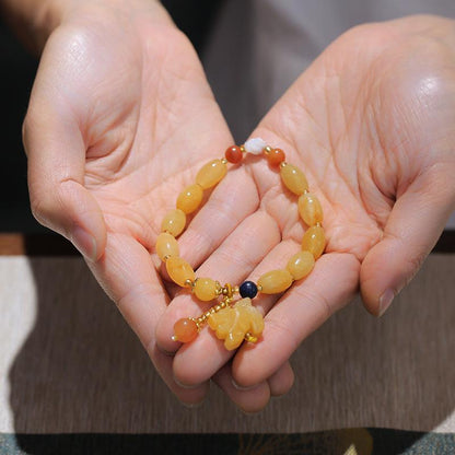 Gold Silk Jade Bracelet Wholesale Drum Beads Pumpkin Beads Gourd Ethnic Style Bracelet Yellow Jade Pixiu Bracelet for Women
