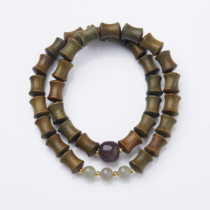 Natural Green Sandalwood Bamboo Knot Bracelet, Smoky Purple Hetian Jade Nine Purple Fire Luck Bracelet, High-end Jade Bracelet