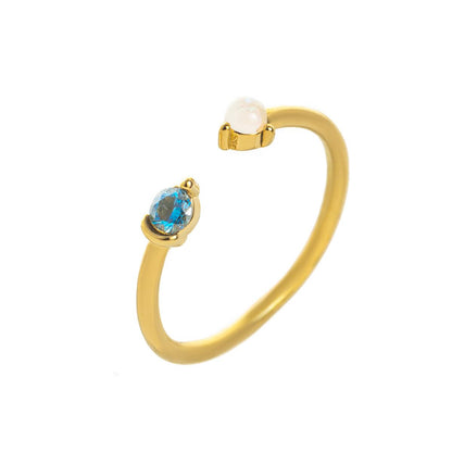 Titanium Steel Color-Retaining Natural Opal Color Zircon December Birthstone Ring Plain Band December Birthstone Plated with 18K Gold