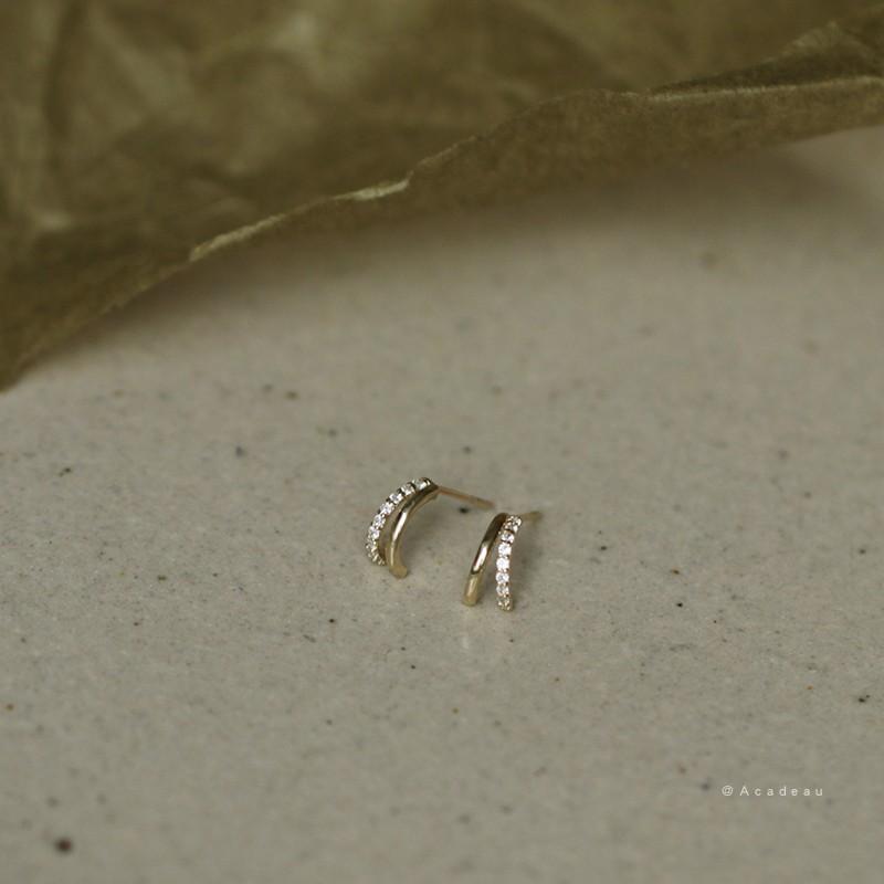 S925 Sterling Silver 14K Gold Plated Earrings Inlaid with Zircon Fresh and Versatile Student Earrings