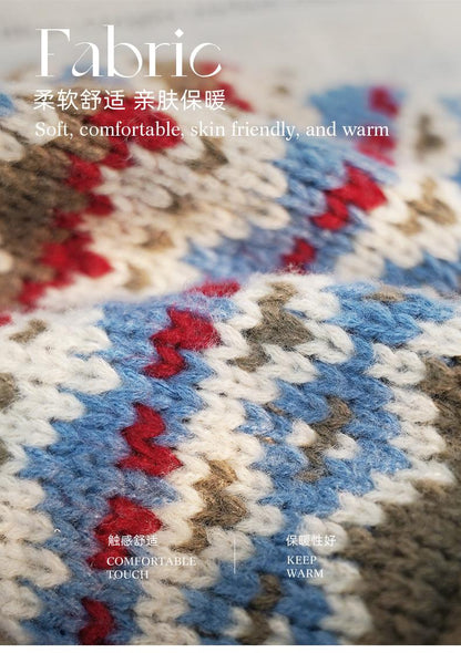 Korean Style Hat for Women Winter Knitted Drawstring Slouchy Beanie Fair Isle Style Retro Versatile Wool Hat for Women