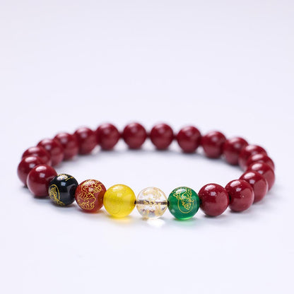 Temple Style Original Natural Cinnabar Bracelet Five-Way Wealth God Purple Gold Sand Zodiac Year Good Luck Bracelet Best Friend Gift