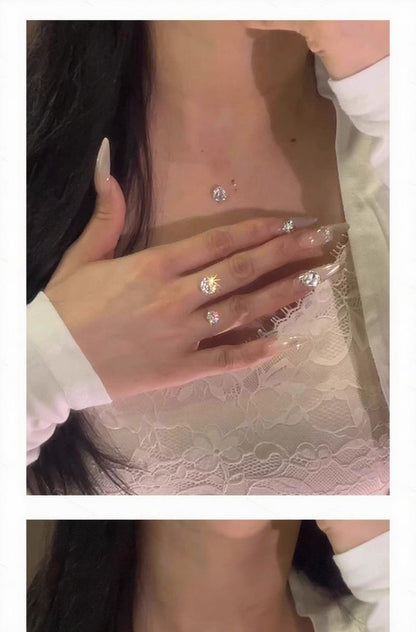 S925 Sterling Silver Moissanite Ring Design Sense Light Luxury Transparent Line Mermaid's Tears Ring Diamond Ring Women's Gift