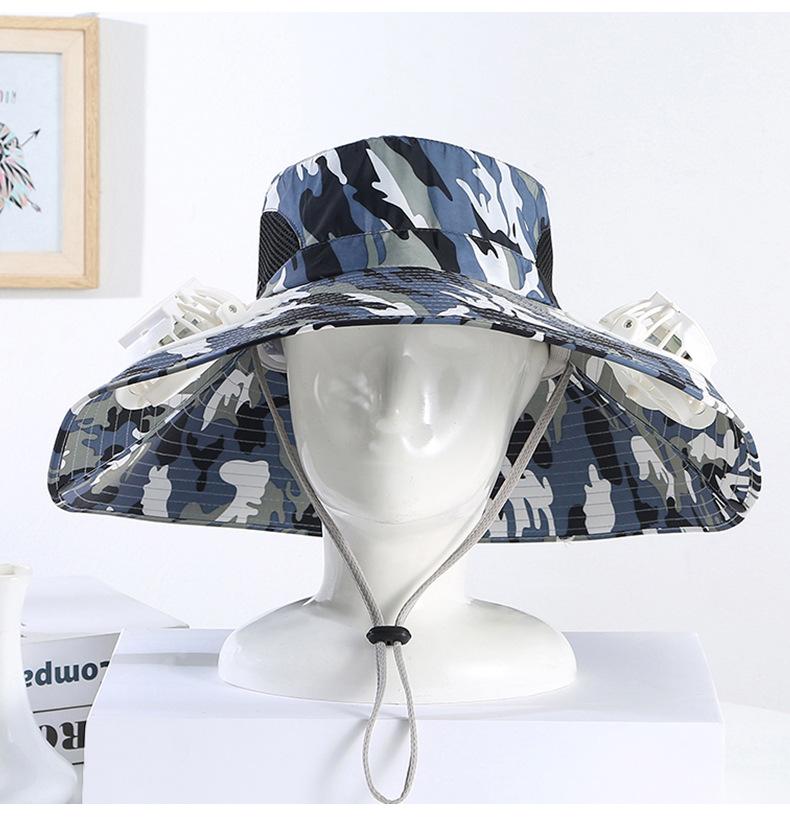 Men's Summer Wide Brim Dual Fan USB Rechargeable Fan Hat Adult Outdoor Sunshade Sun Protection Fishing Work Hat