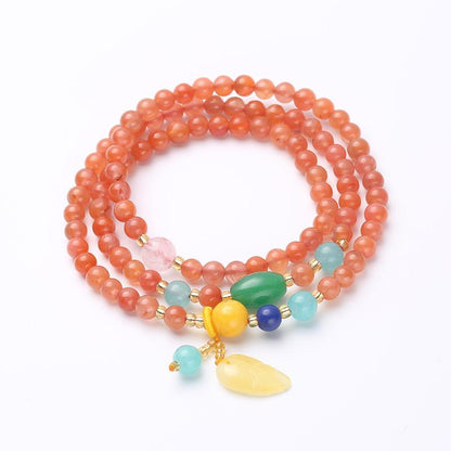 Natural Three-Circle Southern Red Agate Bracelet Amber Pendant Ethnic Style Multi-Circle Southern Red Agate Bracelet Unisex