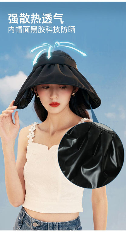 Spring and Summer Sun Hat Women's Big Brim Foldable Shell-like Bonnet Ice Silk Anti-Bacteria UV Protection Topless Hat