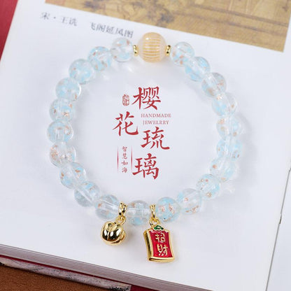 Five-Color Gold Foil Heart Sutra Multi-Treasure Glazed Bell Lion Awakening Bracelet Flawless Bracelet