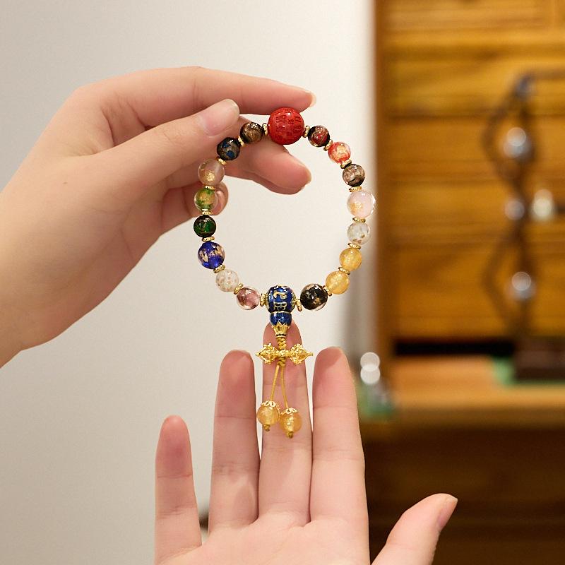 2025 Year of the Snake Temple Incense Ash Glaze Incense Ash Porcelain Bracelet Gold Leaf Glaze Bracelet Wealth Vermilion Gift for Men and Women