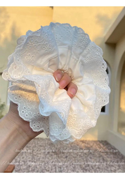 Gray Flower~ Extra Large Lace Scrunchie High-End Feel Large Scrunchie Women's Hair Tie Hair Accessory Korean Hair Ornament