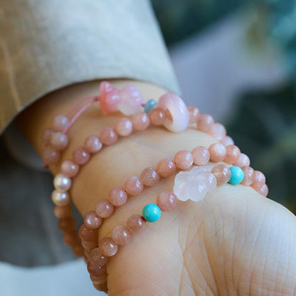 Natural Sunstone Bracelet for Women with Agate Bear Pendant, High-end Feel Bracelet with Orange Moonlight Crystal