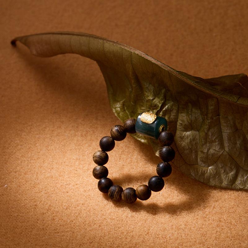 Natural 4MM Hainan Submerged Wild Agarwood Ring Blue Water Jade Zakiram Ring Best Friend Gift